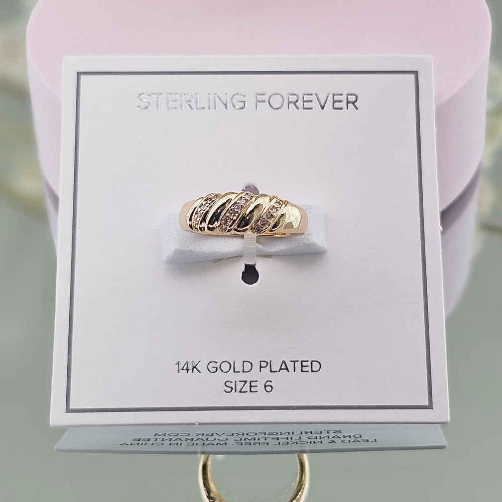 Sterling Forever Ring Tonya 14K Gold Plated CZ Pavé Twisted Ring Gift New